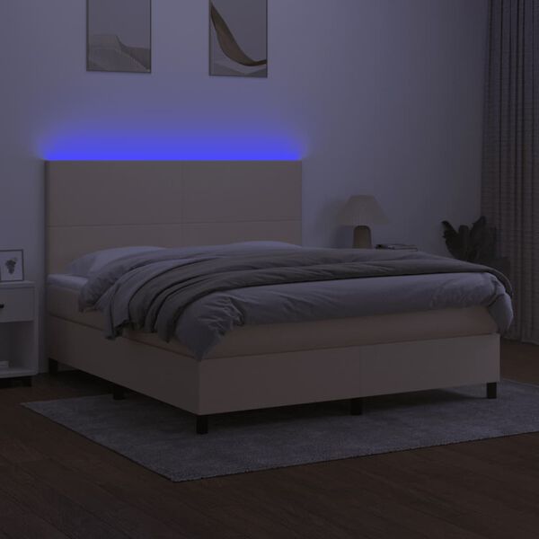 vidaXL Boxspringbett mit Matratze & LED Creme 180x200 cm Stoff