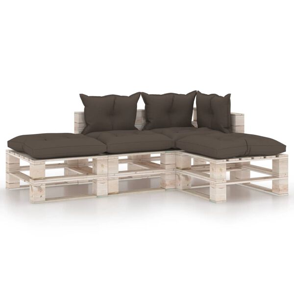 vidaXL 4-tlg. Garten-Lounge-Set aus Paletten mit Kissen Kiefernholz