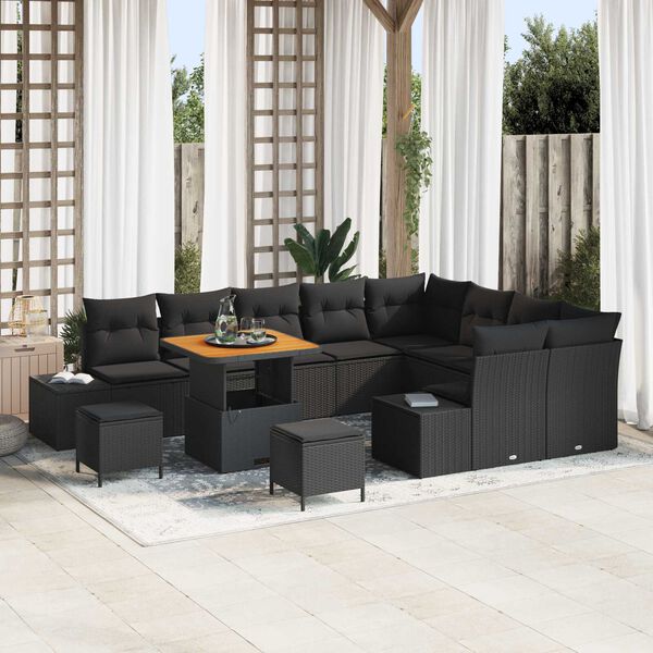 vidaXL Garten-Sofa-Set mit Kissen mit Speicher 12 pcs Schwarz