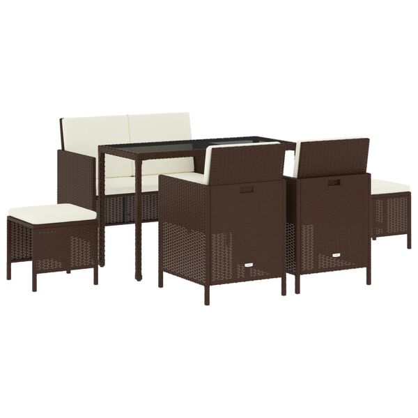 vidaXL 6-tlg. Garten-Essgruppe mit Kissen Braun Poly Rattan