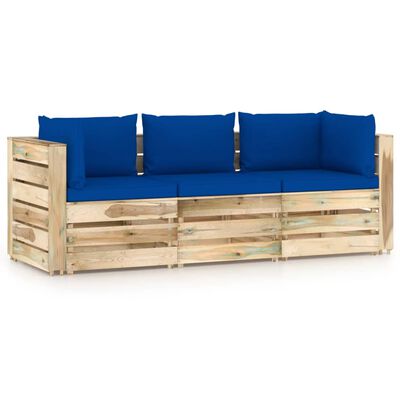 vidaXL 3-Sitzer-Gartensofa mit Kissen Grün Imprägniertes Holz