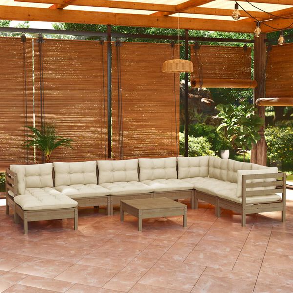 vidaXL 9-tlg. Garten-Lounge-Set mit Kissen Honigbraun Kiefernholz