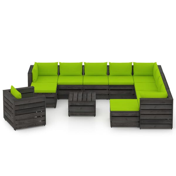 vidaXL 12-tlg. Garten-Lounge-Set mit Kissen Grau Impr&auml;gniertes Holz