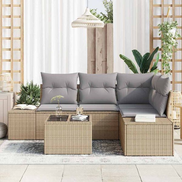 vidaXL Gartensofa-set mit Speicher Beige und Hellgrau Poly-Rattan