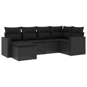vidaXL 6-tlg. Garten-Sofagarnitur mit Kissen Schwarz Poly Rattan
