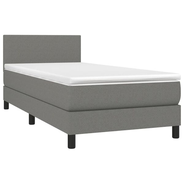vidaXL Boxspringbett mit Matratze & LED Dunkelgrau 90x200 cm Stoff