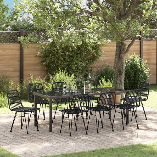 vidaXL Garten Essgruppe 9 pcs Schwarz Pulverbeschichteter Stahl