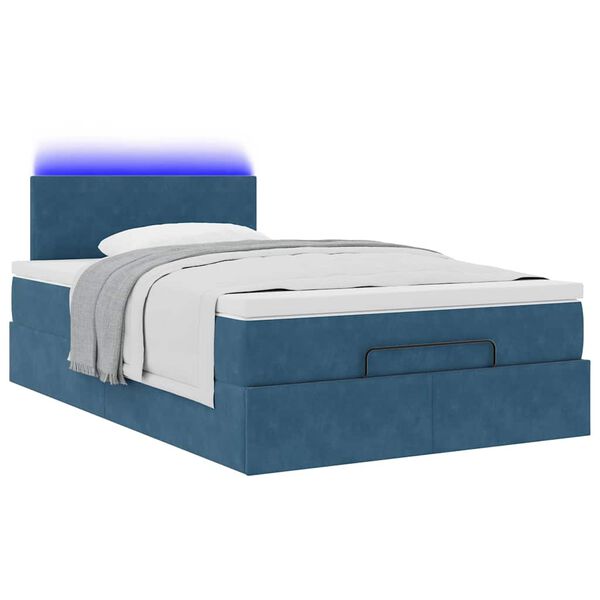 vidaXL Ottoman-Bett mit Matratze & LEDs Dunkelblau 120x200 cm Samt