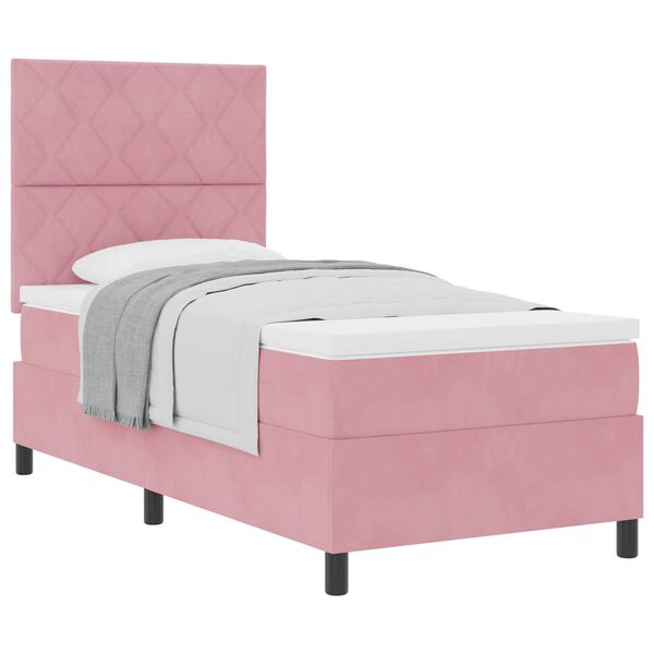 vidaXL Boxspringbett mit Matratze mit Kopfteil Rosa 90 x 200 cm Stoff