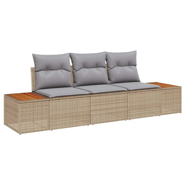 vidaXL Garten-Sofa-Set mit Kissen 3 pcs Beige und Hellgrau Poly Rattan
