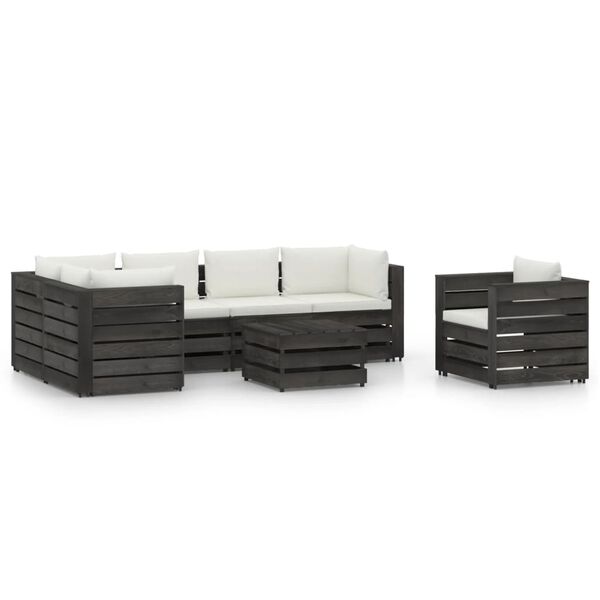 vidaXL 7-tlg. Garten-Lounge-Set mit Kissen Grau Impr&auml;gniertes Holz
