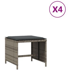 vidaXL Gartenhocker mit Kissen 4 Stk. Grau 41x41x36 cm Poly Rattan