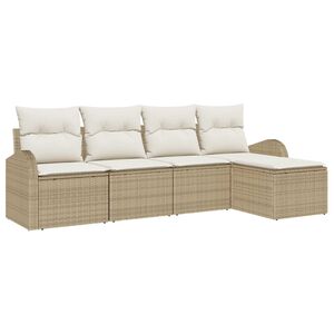 vidaXL Sofa Set mit Kissen 5 pcs Beige und Wei&szlig; Poly-Rattan