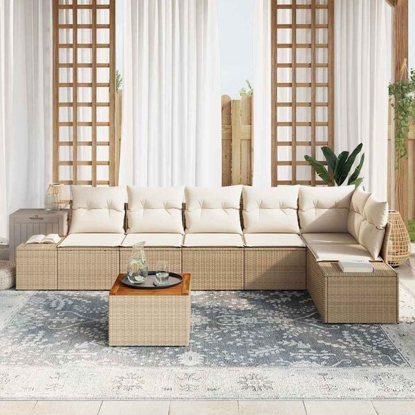 vidaXL Gartensofa-set mit Speicher 7 pcs Beige und Creme Poly-Rattan