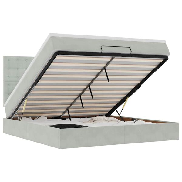 vidaXL Ottoman-Bett mit Matratzen & LEDs Hellgrau 180x200 cm Samt