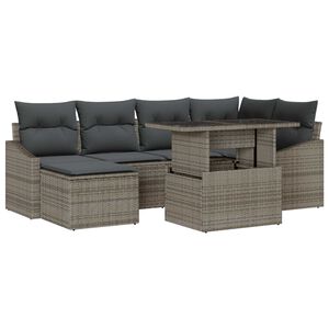 vidaXL Garten-Sofa-Set mit Kissen mit Speicher 7 pcs Grau