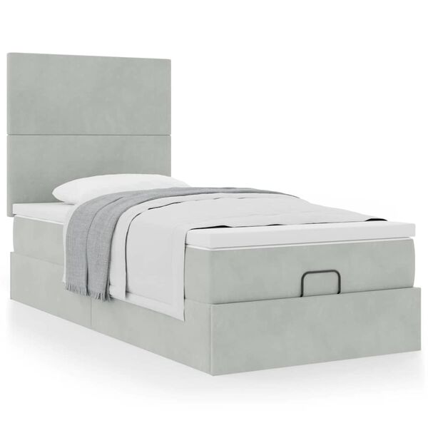 vidaXL Ottoman-Bett mit Matratzen Hellgrau 90x190 cm Samt