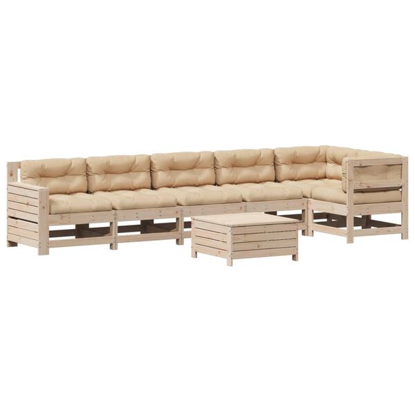 vidaXL 7-tlg. Garten-Lounge-Set mit Kissen Massivholz Kiefer