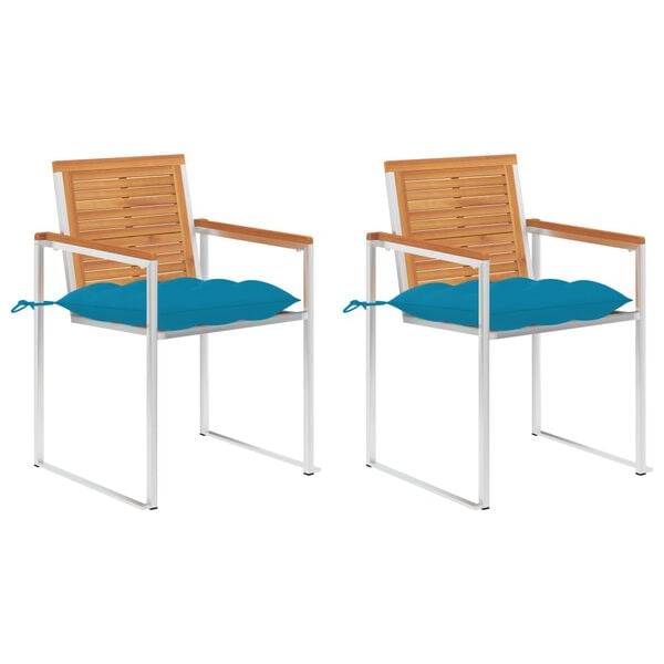 vidaXL Gartenstühle mit Kissen 2 Stk. Massivholz Akazie und Stahl