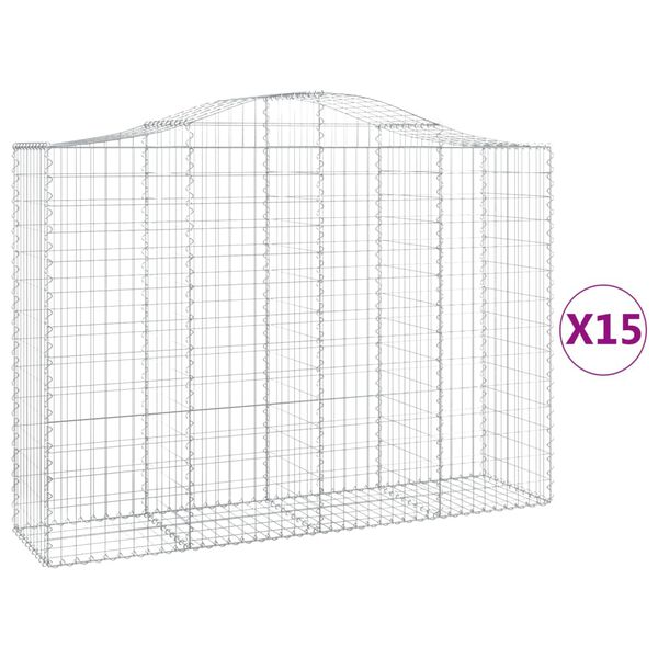 vidaXL Gabionen mit Hochbogen 15Stk. 200x50x140/160cm Verzinktes Eisen
