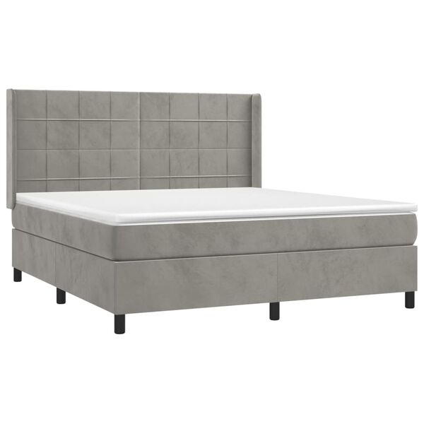 vidaXL Boxspringbett mit Matratze & LED Hellgrau 180x200 cm Samt