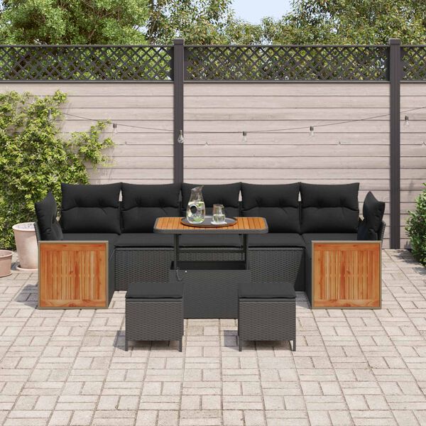 vidaXL Gartensofa-set mit Kissen 13 pcs Schwarz Poly-Rattan