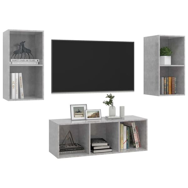 vidaXL 3-tlg. TV-Schrank-Set Betongrau Holzwerkstoff