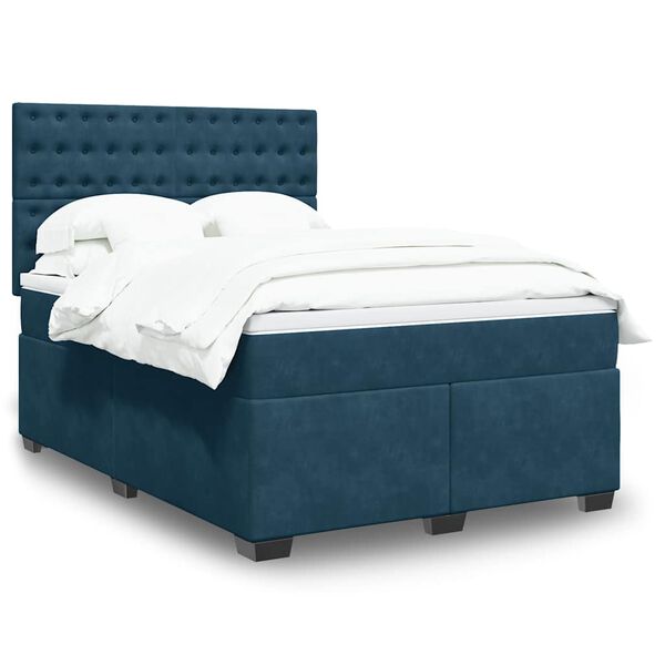 vidaXL Boxspringbett mit Matratze Blau 140x200 cm Samt
