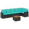 vidaXL 7-tlg. Garten-Sofagarnitur mit Kissen Schwarz Poly Rattan
