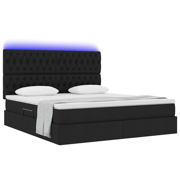 vidaXL Bett mit Stauraum und LED Schwarz 180 x 200 cm Polyester