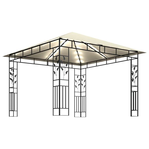 vidaXL Pavillon mit Moskitonetz & LED-Lichterkette 3x3x2,73m Cremewei&szlig;