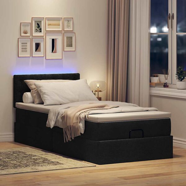 vidaXL Ottoman-Bett mit Matratze & LEDs Schwarz 90x200 cm Stoff