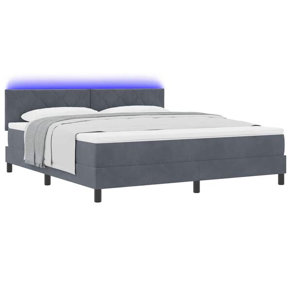vidaXL LED Boxspringbett mit Matratze Dunkelgrau 180 x 200 cm Samt