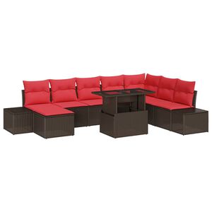 vidaXL Gartensofa-set 9 stk. Braun und Rot Poly-Rattan