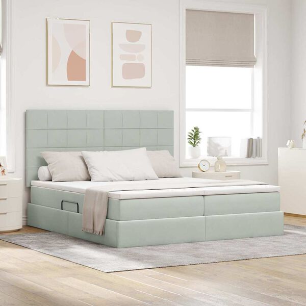 vidaXL Bett mit LED-Lichtleisten Hellgrau 180 x 200 cm Samt