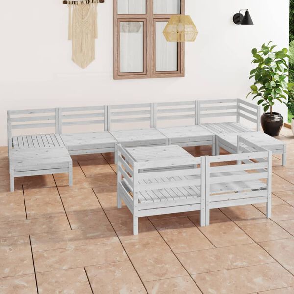 vidaXL 10-tlg. Garten-Lounge-Set Weiß Massivholz Kiefer