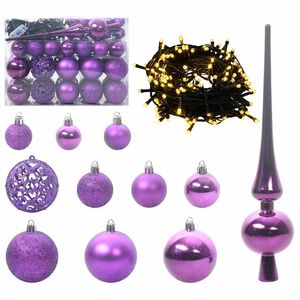 vidaXL Weihnachtskugel-Set 61 Stk. Lila &Oslash; 6 cm Kunststoff 150 LEDs