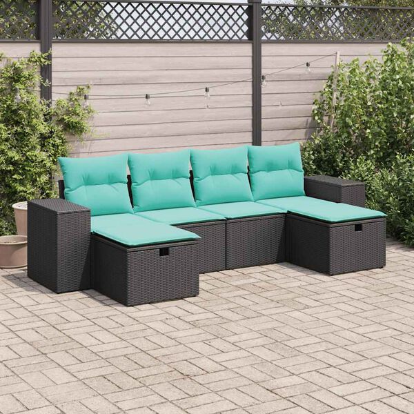 vidaXL 6-tlg. Garten-Sofagarnitur mit Kissen Schwarz Poly Rattan