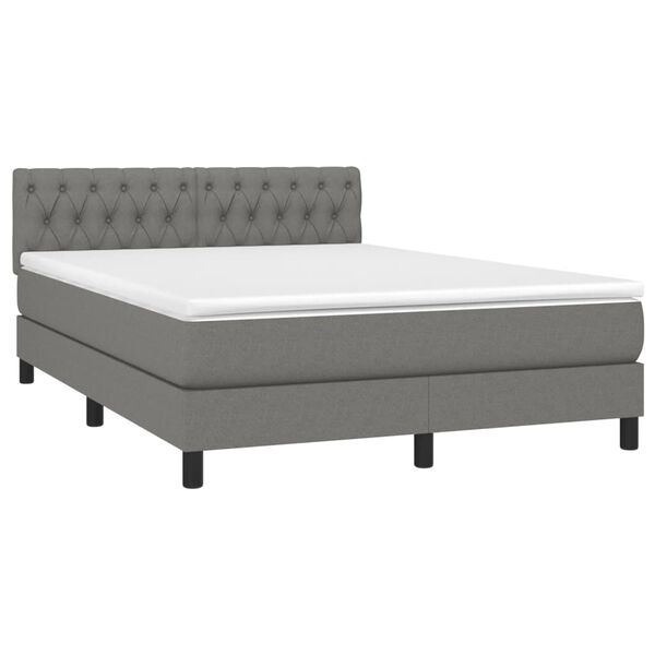 vidaXL Boxspringbett mit Matratze & LED Dunkelgrau 140x200 cm Stoff