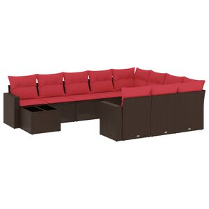 vidaXL 11-teiliges Gartensofa-Set mit Kissen, braun, Polyrattan