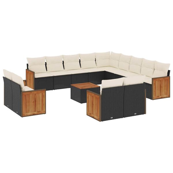 vidaXL 14-tlg. Garten-Sofagarnitur mit Kissen Schwarz Poly Rattan