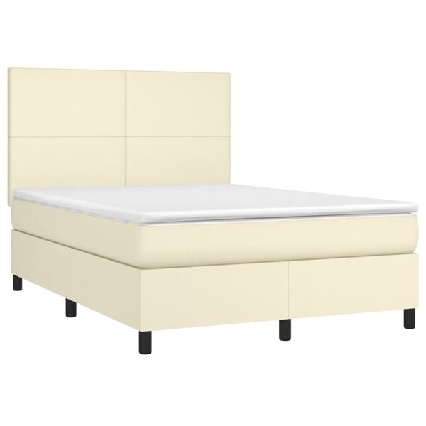 vidaXL Boxspringbett mit Matratze & LED Creme 140x190 cm Kunstleder