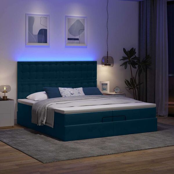 vidaXL Ottoman-Bett mit Matratzen & LED Dunkelblau 200x200 cm Samt