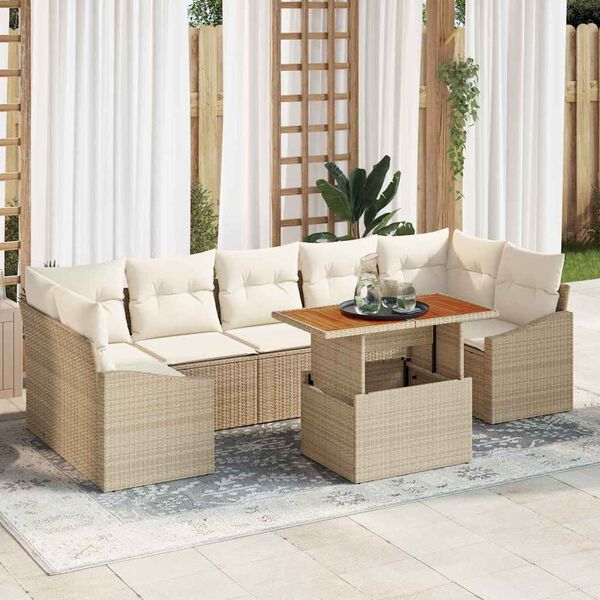 vidaXL Garten-Sofa-Set mit Kissen mit Speicher 8 pcs Beige und Creme