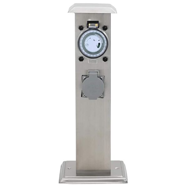 Gartensteckdose Steckdosenturm Edelstahl mit Timer