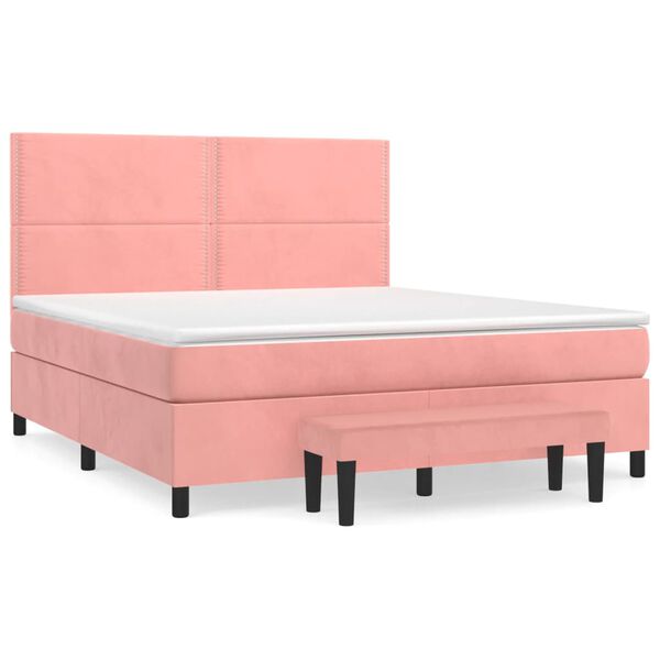 vidaXL Boxspringbett mit Matratze Rosa 160x200 cm Samt