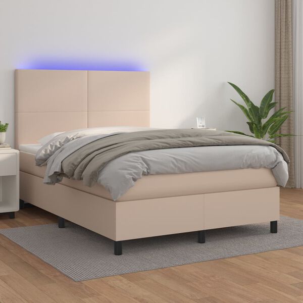 vidaXL Boxspringbett mit Matratze & LED Cappuccino-Braun 140x200cm
