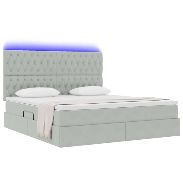vidaXL Bett mit Stauraum und LED mit LED Hellgrau 160 x 200 cm Samt