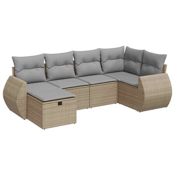 vidaXL 6-tlg. Garten-Sofagarnitur mit Kissen Beige Poly Rattan