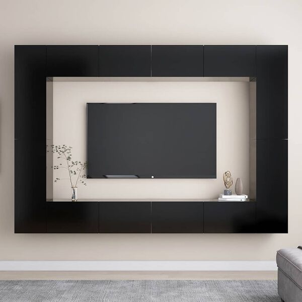 vidaXL 8-tlg. TV-Schrank-Set Schwarz Holzwerkstoff